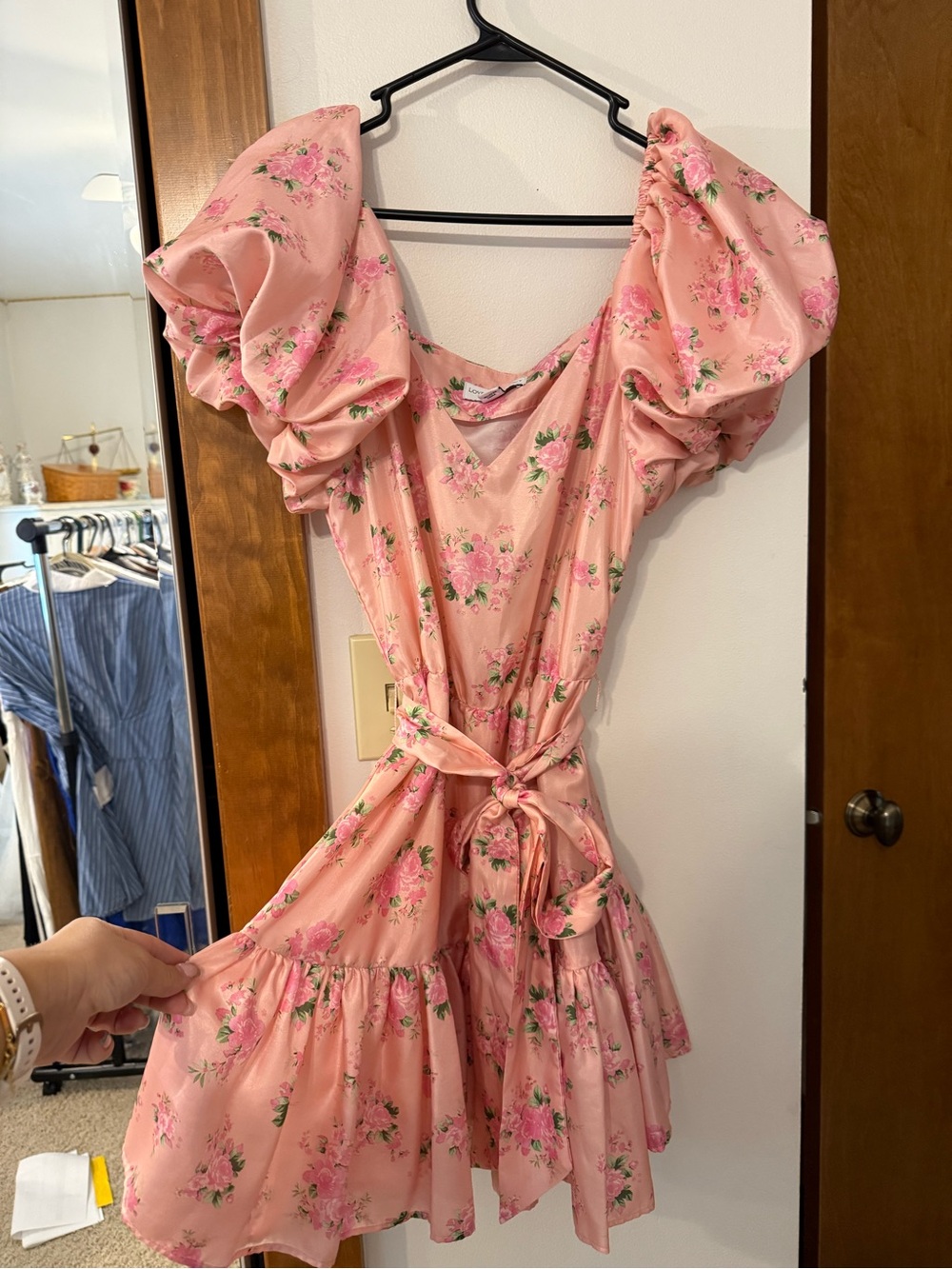 LoveShackFancy Pink Floral Puff-Sleeve Mini Dress